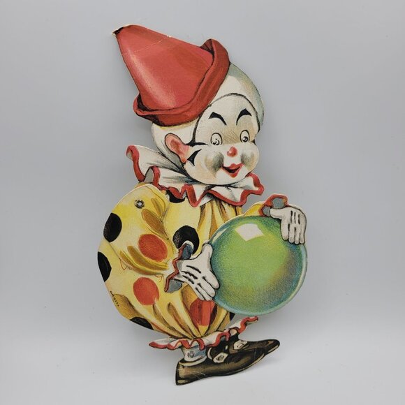 Vintage Valentines Day Clown Die Cut Collectible Paper Greeting Card Art - Picture 1 of 5